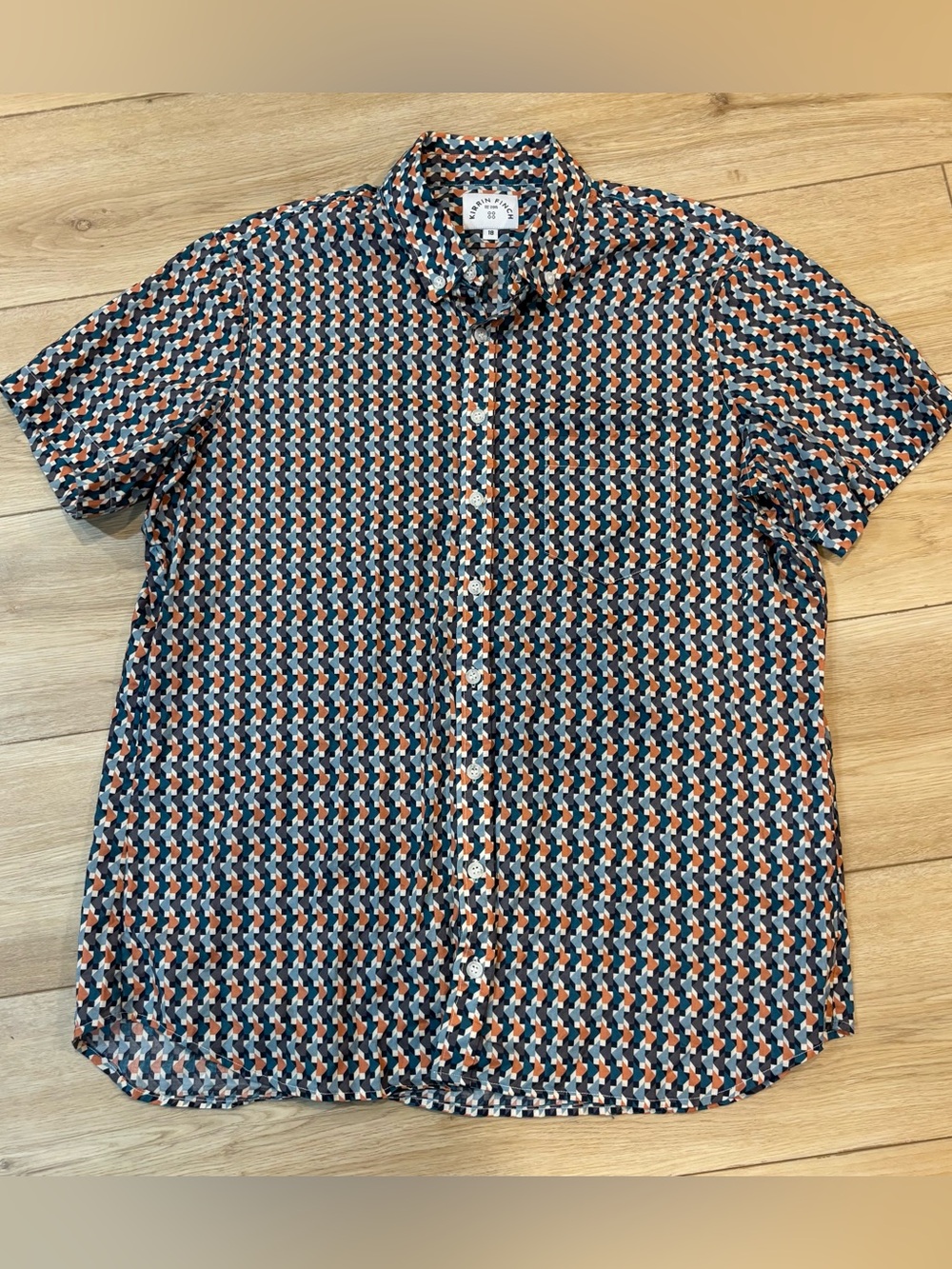 Kirrin Finch Ray Geometric Pattern Shirt 18 Androgynous Unisex Blue Orange White